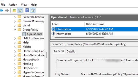gpo logon script execution event in event viewer