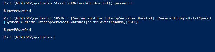 powershell: getting plain text password from a securestring