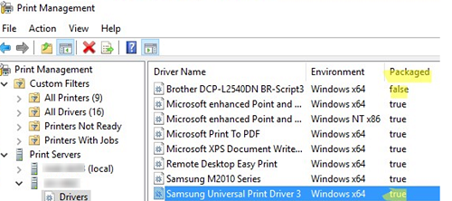 packaged aware v3 print drivers in windows