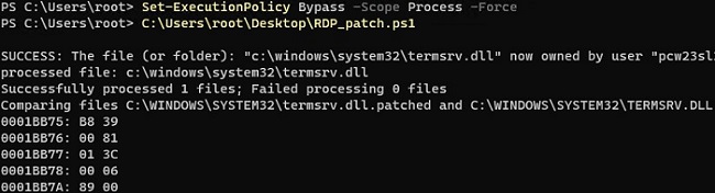 patching termsrv.dll on windows 10 or 11 with poweshell script