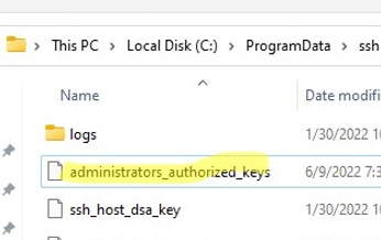 administrators_authorized_keys file in windows