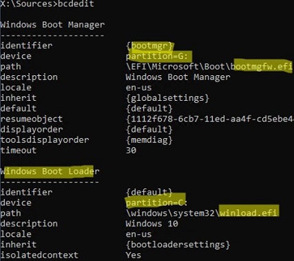 bcdbedit: Windows ブート マネージャーの構成を表示し、bootmgfw.efi パスを確認します