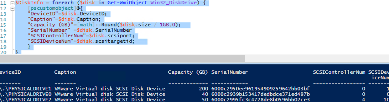 get SCSI Controller and Device Number using Windows Powershell