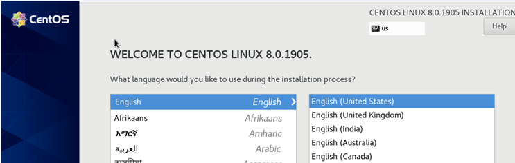 select centos install language