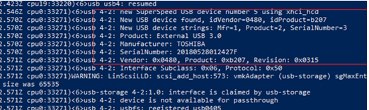 vmkernel.log | grep -i USB device