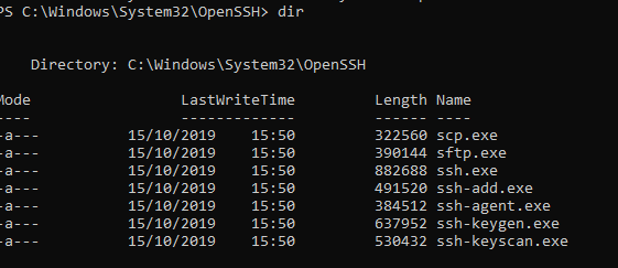 openssh executables in windows 10