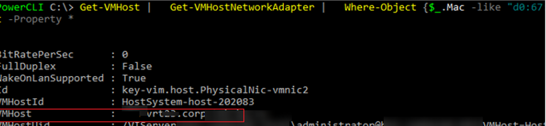 powercli find vmware esxi by a MAC address