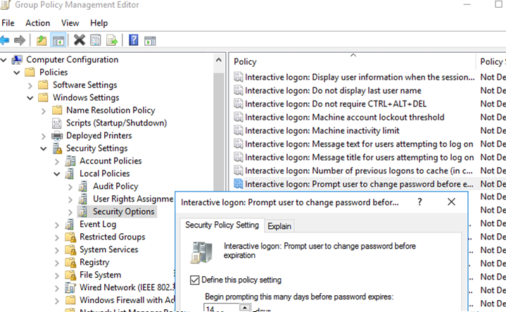 Group Policy parameter: Interactive logon: Prompt user to change password before expiration