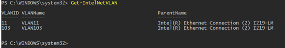IntelNetCmdletsPowerShellモジュール-リストVLANGet-IntelNetVLAN