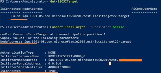 Connect-IscsiTarget with powershell