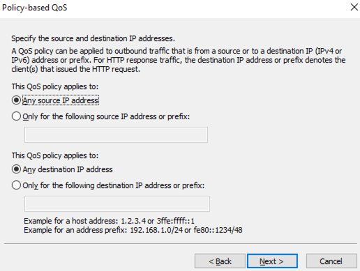 qos policy - set source and destination IP addresses