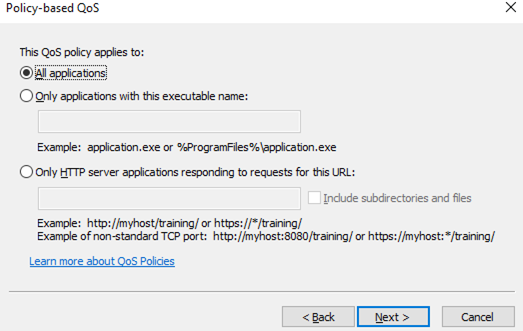 select applications to apply qos policy on windows