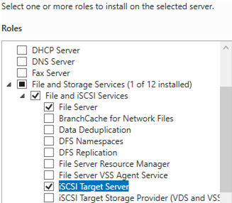 server manager install iscsi target server role on windows server 2019