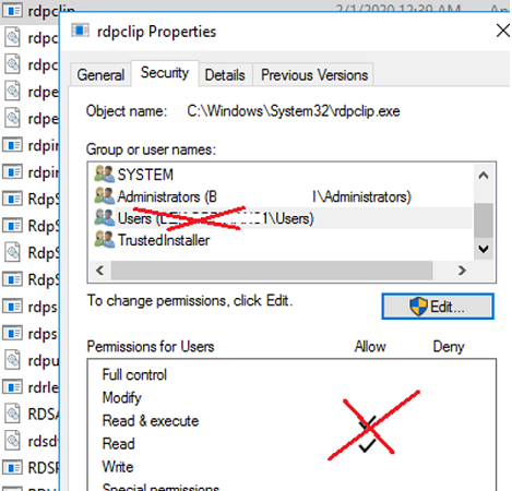 prevent using of rdpclip by non-admin users