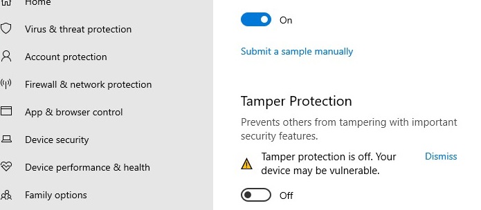 tamper protection in microsoft defender antivirus on windows 10