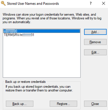 Stored User Names and Passwords on Windows 10