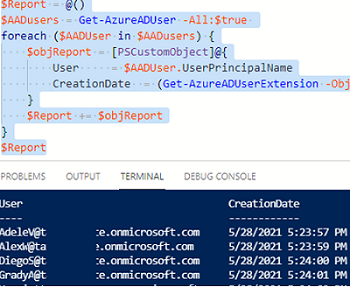 Get creation date of all azure AD (Microsoft 365) users with powershell