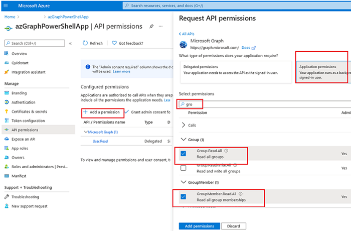 granting Azure resource permissions for the app 