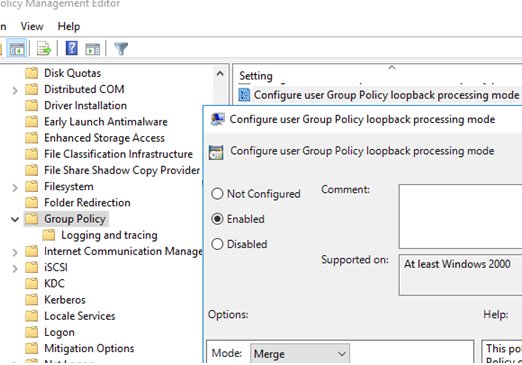 Group Policy loopback processing mode 