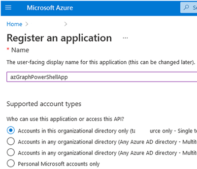 register application in Microsoft Azure