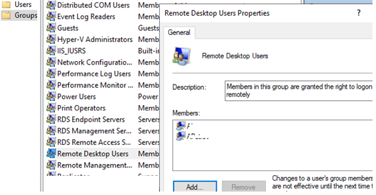 add rds user to Remote Desktop Users group