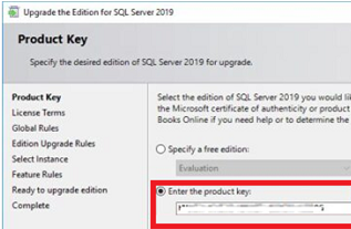 enter SQL server product key
