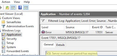 EventID: 17051, Source: MSSQLSERVER SQL Server evaluation period has been expired
