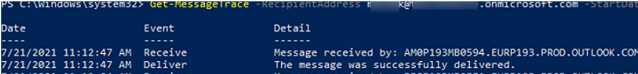 Get-MessageTraceDetail - detailed tracking email status in Exchange Online with PowerShell 
