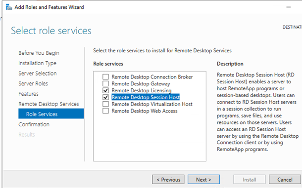 install Remote Desktop Session Host on Windows Server 2019