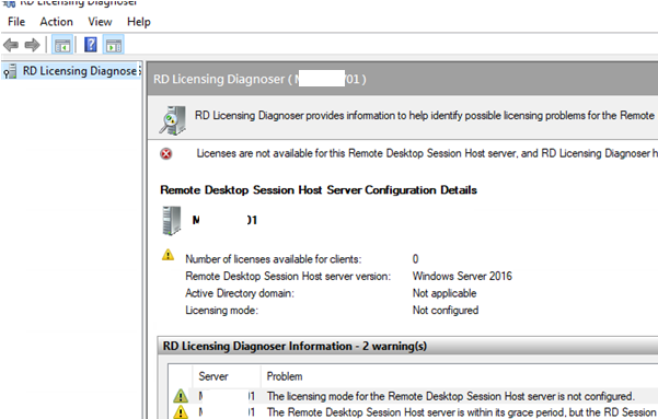 rd licensing diagnoser - RDS licensing mode is not configured