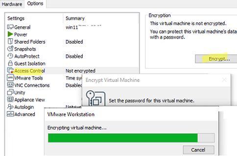 encrypt VM on VMware workstation