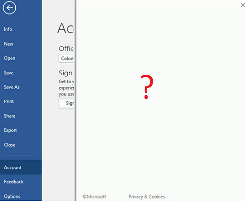 White sign-in screen in all Microsoft / Office 365 Apps