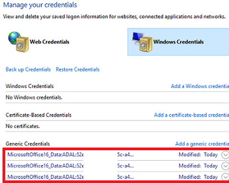 clear office cached credentials