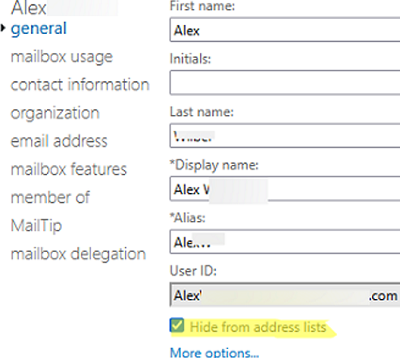 disable the Hide from address list option