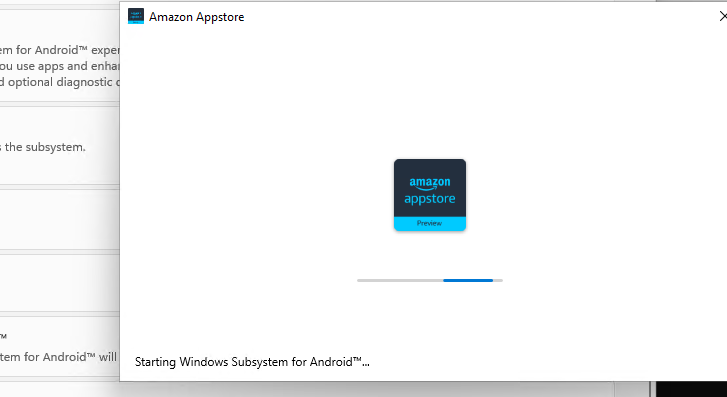 starting Windows Subsystem for Android on Windows 11