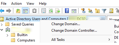 ADUC: change domain or domain controller