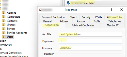 how to view or change user properties in the ADUC console