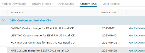 download custom esxi install image for hpe servers