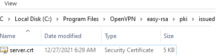 openvpn server certififate fil in the issued folder