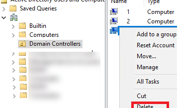 delete domain controller computer account manually