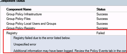 Group Policy Registry failed due to the following error listed below.