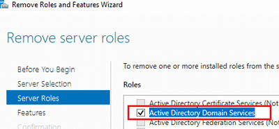 Removing Active Directory Domain Services using Server Manager