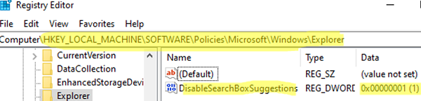 DisableSearchBoxSuggestions - Deactivate Web search in Windows, disable suggesting recent queries