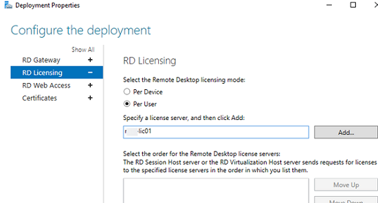 Configure RD licensing settings