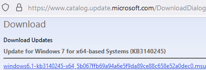 download Windows update KB3140245 