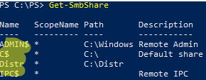 Get-SmbShare - list shared folders on Windows
