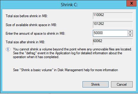 Shrink partition in guest windows os