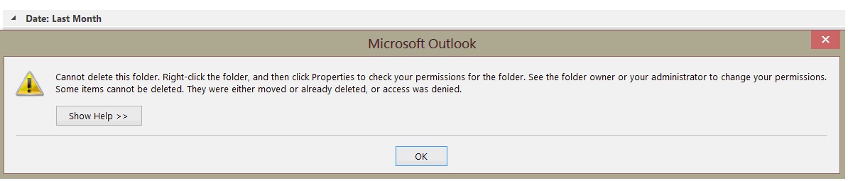Cannot delete this folder. Outlook Error