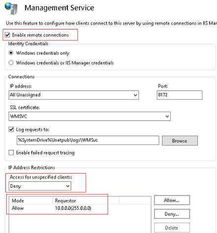 enable iis remote managment: Enable remote connections