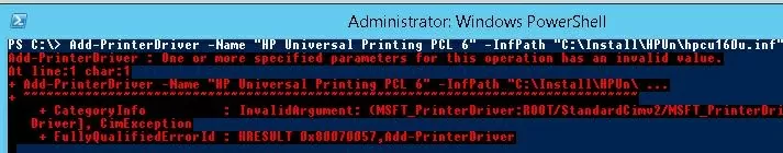 error then installing print driver using powershell cmdlet Add-PrinterDriver